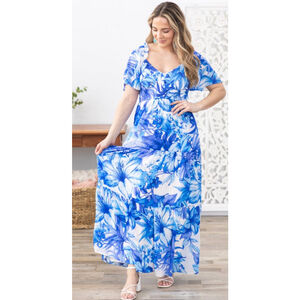 Women's OnetheLand Blue & White Floral Maxi Dress M